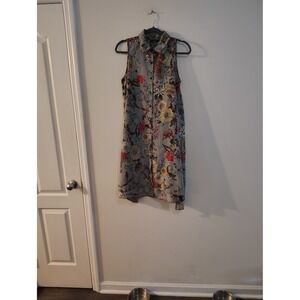 Mlle Gabrielle Womens Floral Striped Sleeveless Button Front Shirt Dress Medium